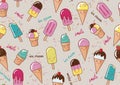 Ice cream seamless pattern on light gray background Royalty Free Stock Photo
