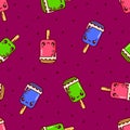 Ice cream seamless pattern on pink background. Vector.