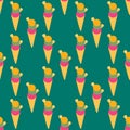 Ice cream cone seamless pattern. Summer polka dot background