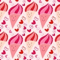 Ice cream seamless pattern. Sweet doodle texture. Textile print or wrapping paper. Funny packaging design. Valentines day backgrou Royalty Free Stock Photo