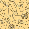 Ice cream seamless pattern. Thin line style.