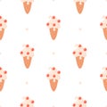 Ice cream seamless pattern. Vanilla ice cream in waffle cone with cherry. Hand drawn vector illustration Royalty Free Stock Photo