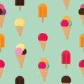 Ice cream seamless pattern in vector flat style, summer sweets background blue Royalty Free Stock Photo