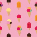 Ice cream seamless pattern in vector flat style, summer sweets background pink Royalty Free Stock Photo
