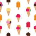 Ice cream seamless pattern in vector flat style, summer sweets background white