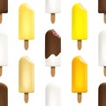 Ice cream seamless pattern on white background for Your business project. Realistic Snacks for ice cream from milk. Ice lolly.