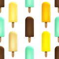 Ice cream seamless pattern on white background for Your business project. Realistic Snacks for ice cream from milk. Ice lolly. Royalty Free Stock Photo