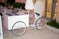 Ice cream seller with bicycle on the street.