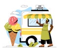 Ice cream seller with van concept Royalty Free Stock Photo