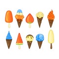 Ice cream set in cute cartoon style. Vector illustration isolated on white background Royalty Free Stock Photo