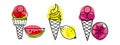 Ice Cream set. Different ice screm types. Hand drawn sketch with watermelon, lemon, grapefruit. Delicious frozen dessert. Bright Royalty Free Stock Photo