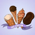 Ice cream set. Hand drawn illustrations