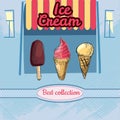 Ice cream set. Popsicles and cones, decoration and colors. Vector, isolated Royalty Free Stock Photo