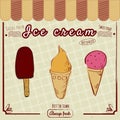 Ice cream set. Popsicles and cones, decoration and colors. Vector, isolated Royalty Free Stock Photo