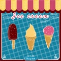 Ice cream set. Popsicles and cones, decoration and colors. Vector, isolated Royalty Free Stock Photo