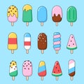 Set of simple ice cream, eskimo, popsicle illustrations