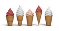 Ice cream. Set of summer sweetness. Milk, chocolate, vanilla, strawberry icecream. Cone cup Ice-cream. Sweet dessert