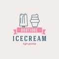 Ice cream shop labels, logotypes and design elements. Vintage different ice cream elements. Cold desserts and ice cream objects. V