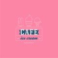 Ice cream shop labels, logotypes and design elements. Vintage different ice cream elements. Cold desserts and ice cream objects. V