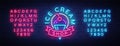 Ice cream shop neon sign. Ice cream shop logo in neon style, symbol, light banner, bright night advertising ice cream Royalty Free Stock Photo