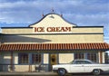 Ice cream shop with parked American car