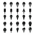 Ice cream simple black silhouette icons set