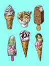 Ice cream sketch style vector illustration. Hand drawn image. Royalty Free Stock Photo