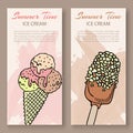 Ice cream sketch vector vertical banners set. Hand drawn and colored summer icecream illustration. Ice cream scoops in Royalty Free Stock Photo