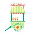 Ice-Cream Snack Stand On Wheels, Part Of Amusement Park And Fair Series Of Flat Cartoon Illustrations