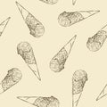 Ice-cream cone, hand draw sketch ice-cream seamless pattern vector. Royalty Free Stock Photo