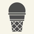 Ice cream solid icon. Ice cream in waffle cone vector illustration isolated on white. Sweets glyph style design