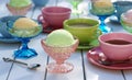 Ice Cream, Sorbet, and Tea on Table Royalty Free Stock Photo