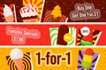 Ice cream special offer sale discount banner set vector flat fresh summer frozen dessert