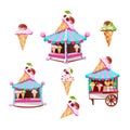 A set of ice cream stall with tasty decor