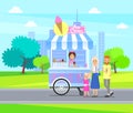 Ice-Cream Stall Street in City Vector Illustration