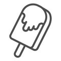 Ice cream on stick line icon, dairy products concept, chocolate ice cream bar sign on white background, melting ice Royalty Free Stock Photo