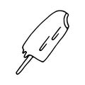 Ice cream with stick outline doodle isolated illustration on white background. Dessert thin line icon
