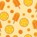 Ice cream on a stick and slices of orange seamless pattern in flat style. bright, summer juicy background Royalty Free Stock Photo