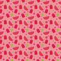 Ice cream on a stick and slices of watermelon seamless pattern. bright, summer juicy background pink Royalty Free Stock Photo