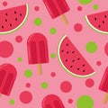 Ice cream on a stick and slices of watermelon seamless pattern in vector flat style. bright, summer juicy background pink Royalty Free Stock Photo