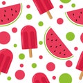Ice cream on a stick and slices of watermelon seamless pattern in vector flat style. bright, summer juicy background Royalty Free Stock Photo