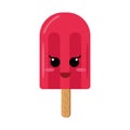 Ice cream on a stick with a smile in flat style. single element for design, cute berry summer dessert cartoon character face Royalty Free Stock Photo