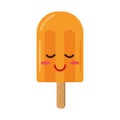 Ice cream on a stick with a smile in flat style. single element for design, cute orange summer dessert cartoon character face Royalty Free Stock Photo