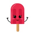 Ice cream on a stick with a smile and hands in flat style. single element for design, cute berry summer dessert cartoon character Royalty Free Stock Photo