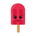 Ice cream on a stick with a smile in vector flat style. single element for design, cute berry summer dessert cartoon character Royalty Free Stock Photo