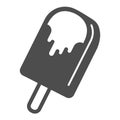 Ice cream on stick solid icon, dairy products concept, chocolate ice cream bar sign on white background, melting ice Royalty Free Stock Photo