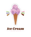 Ice cream sticker or badge. Color vanilla ice cream dessert. Kids sweets. Cute ice cream cone cartoon vector