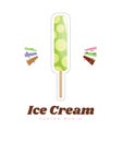 Ice cream sticker or badge. Color vanilla ice cream dessert. Kids sweets. Cute ice cream on a stick cartoon vector