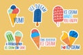 Ice cream stickers lettering set style hand drawn flat design