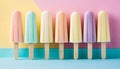 Ice cream sticks on pastel colors background, close up